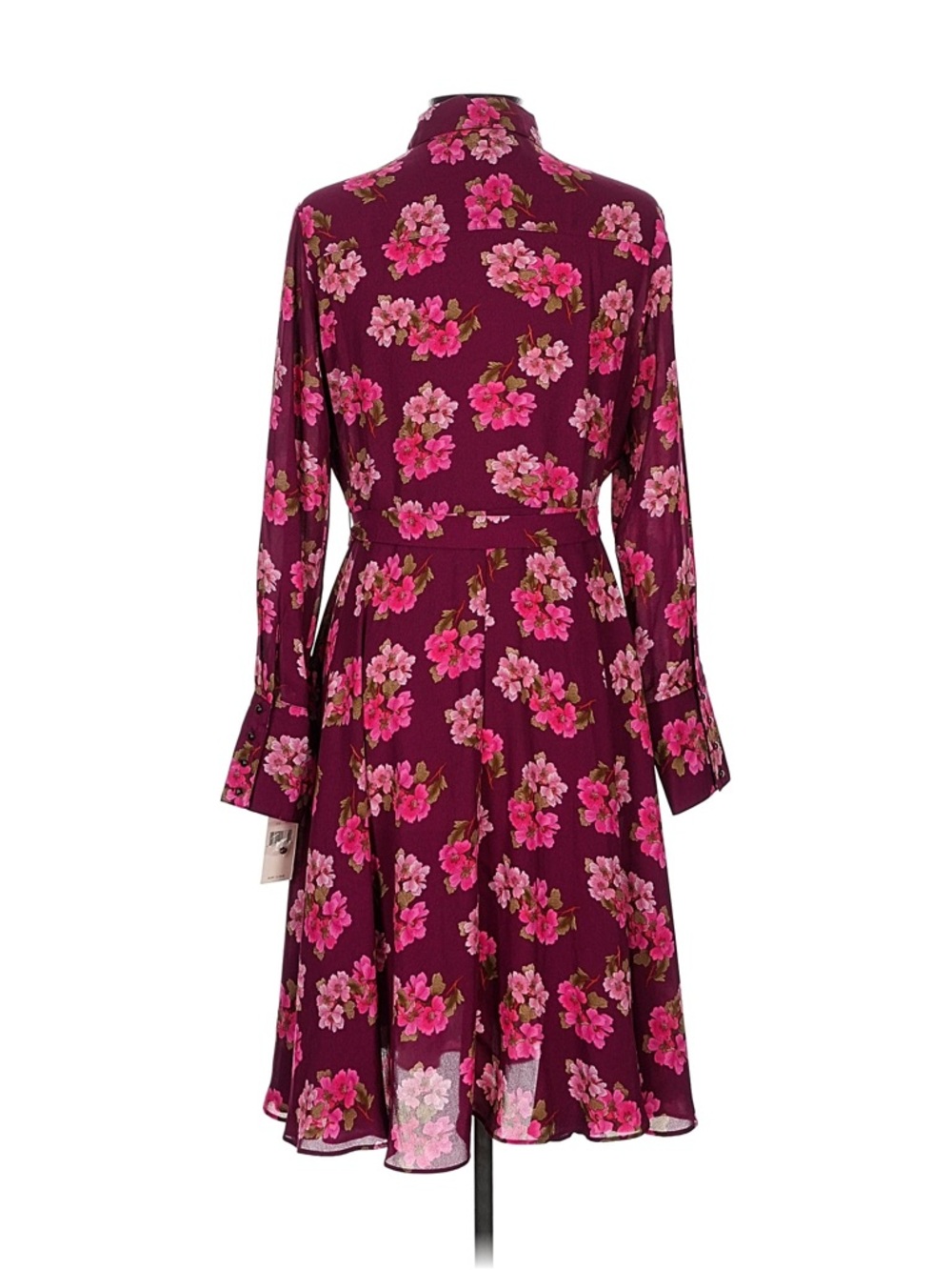 NWT Nanette Lepore Burgundy Floral Tie-Waist Long Sleeve Midi Dress - Picture 2 of 15
